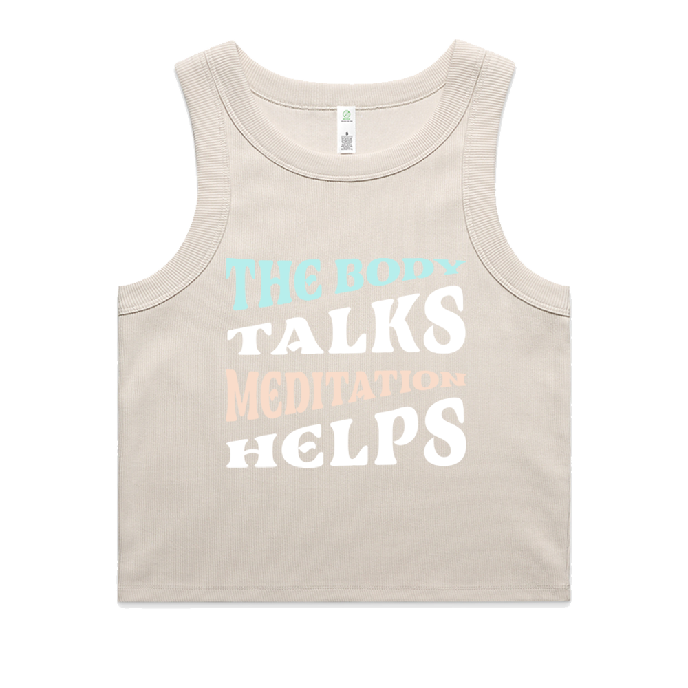 Women’s The Body Talks Crop Ribbed Tank (Pebble)
