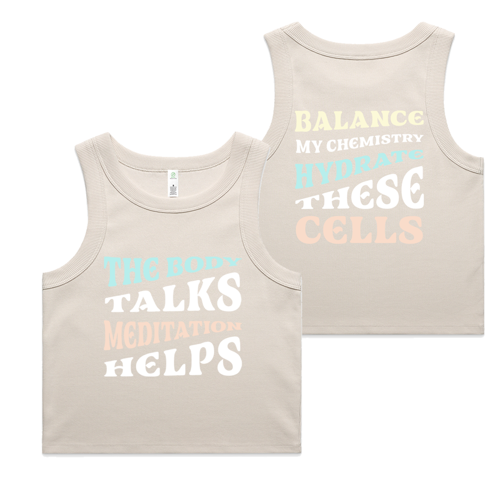 Women’s The Body Talks Crop Ribbed Tank (Pebble)